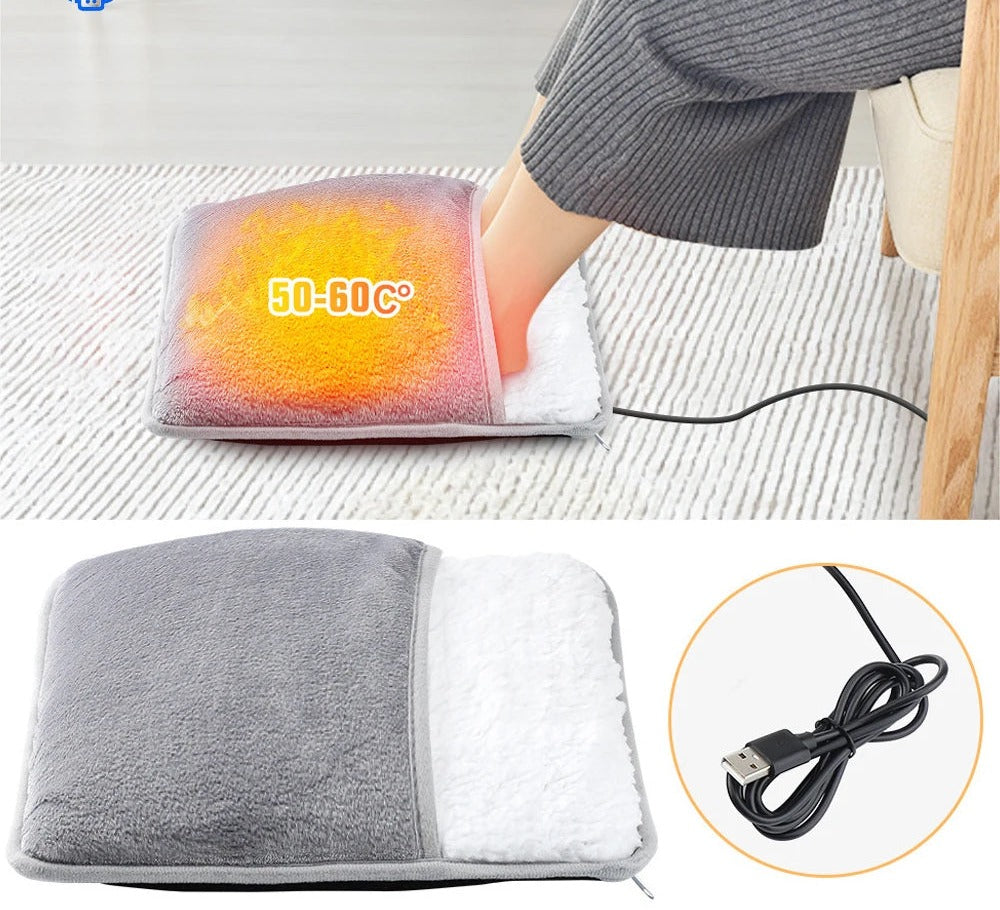 Fotvärmare med fötterna inuti, grå fleece